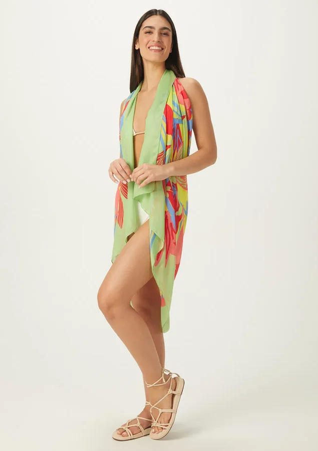 222156001 1023 050 kit canga floral colorido com necessaire