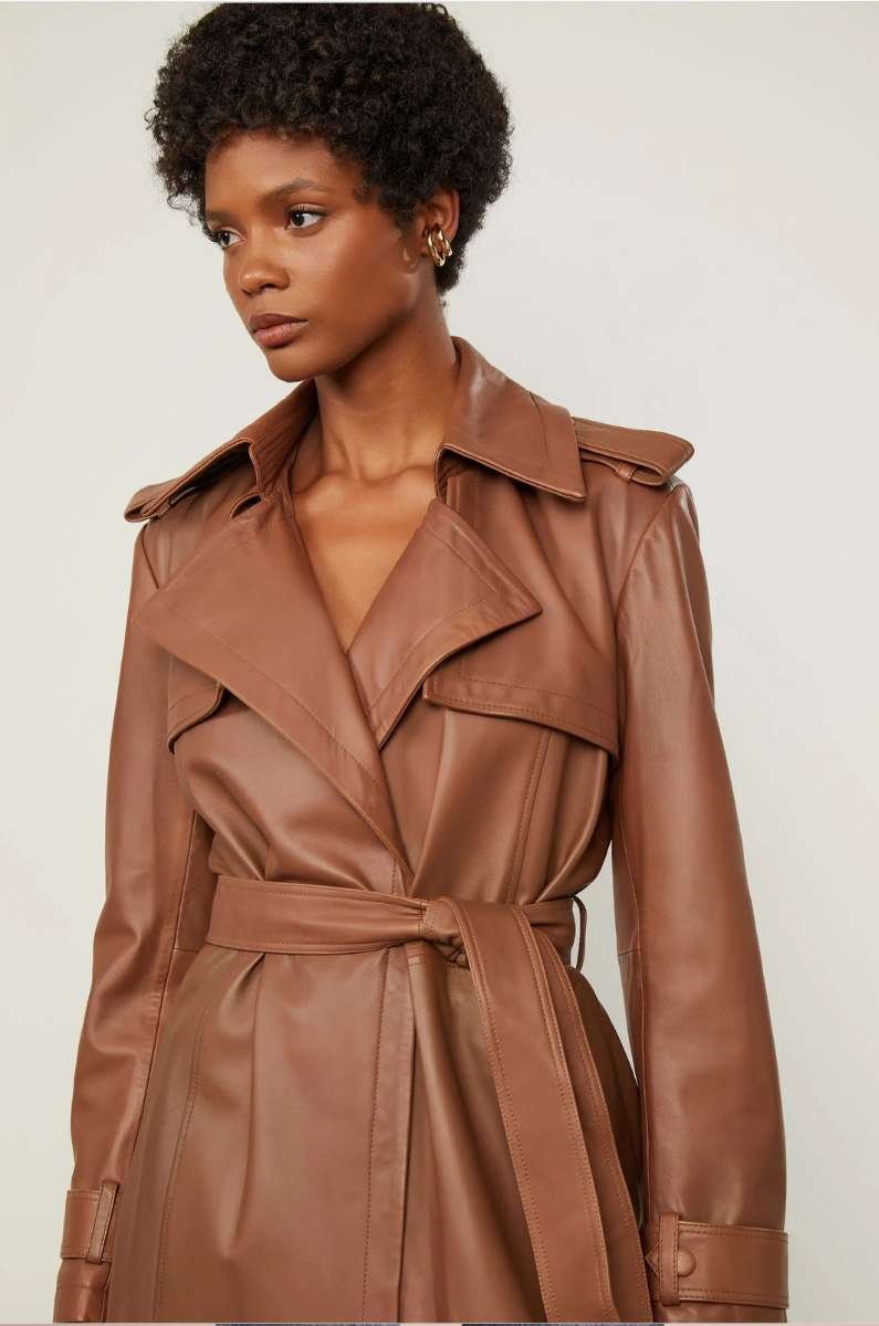 TRENCH COAT DE COURO CLASSICO MARROM ANIMALE