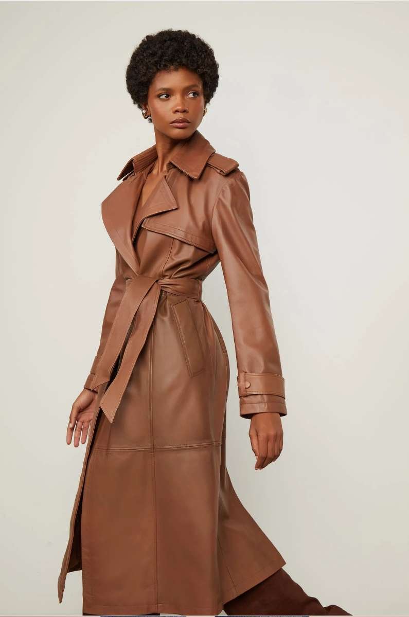 【新品】　eaphi big collar middle coat brown TRENCH COAT DE COURO CLASSICO MARROM ANIMALE