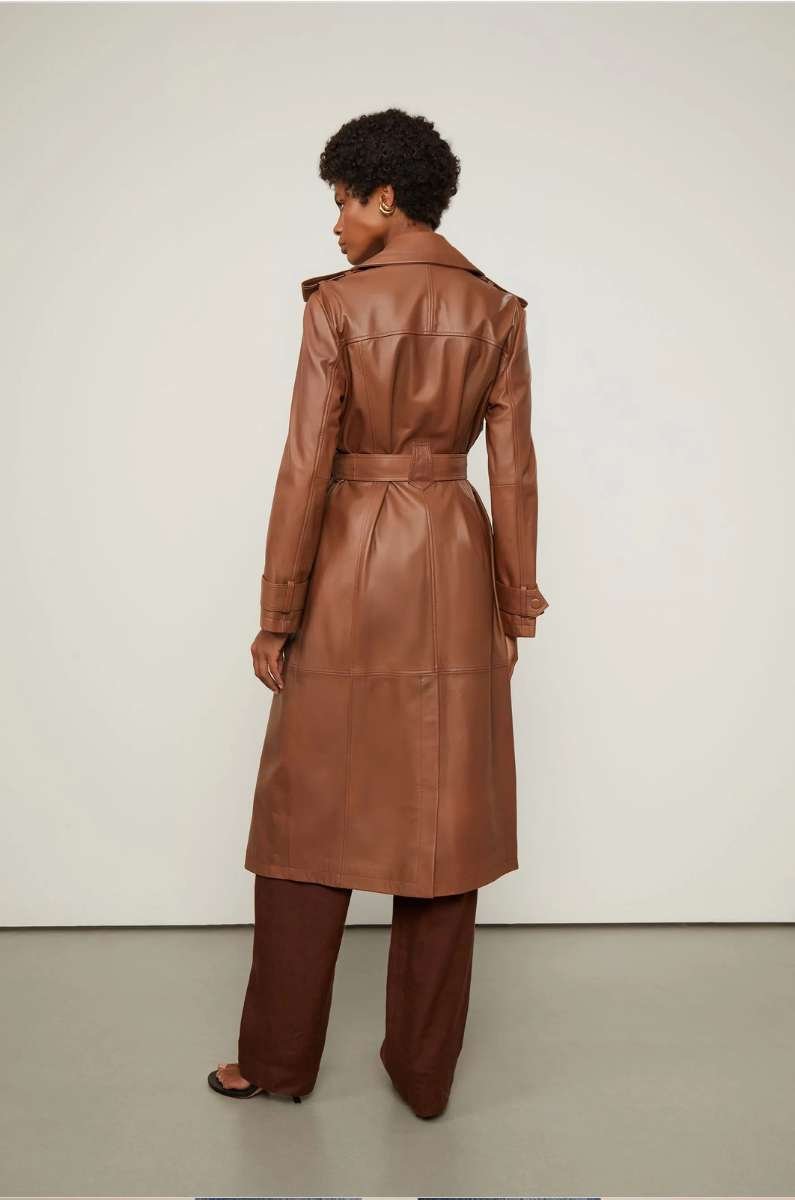 TRENCH COAT DE COURO CLASSICO MARROM ANIMALE